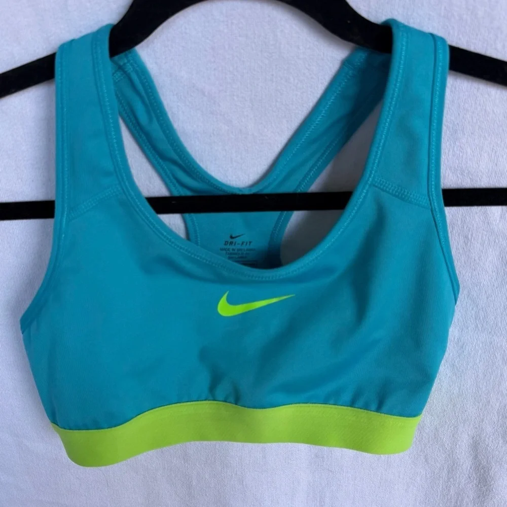 Nike Pro Dri-FIT Sports Bra Teal Lime Green Classic Swoosh Women's Size Small
